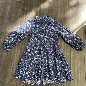 Mango Blue and White Fit and Flare Dress with Bishop Sleeves